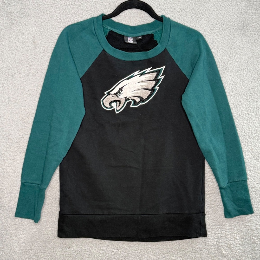 NFL Team Apparel Philadelphia Eagles Womens Medium Raglan Sweatshirt Black Green